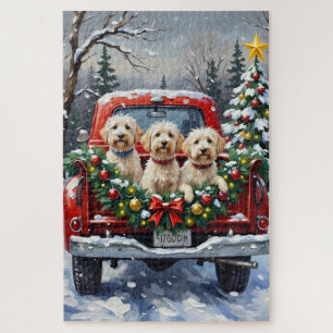 Maltese Christmas Red Truck Holiday Jigsaw Puzzle