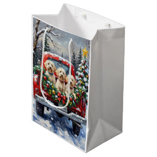 Maltese Christmas Red Truck Holiday Medium Gift Bag