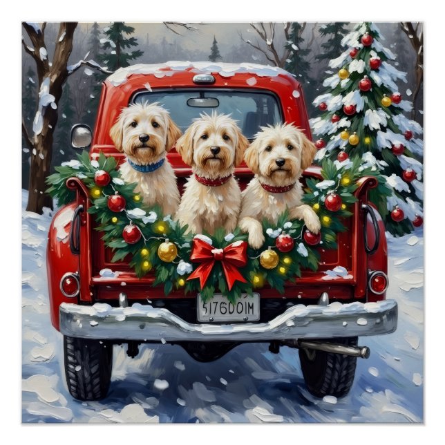 Maltese Christmas Red Truck Holiday Poster (Front)