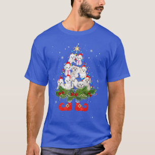 Maltese Christmas Tree Lights Cute Santa Hat Dog L T-Shirt