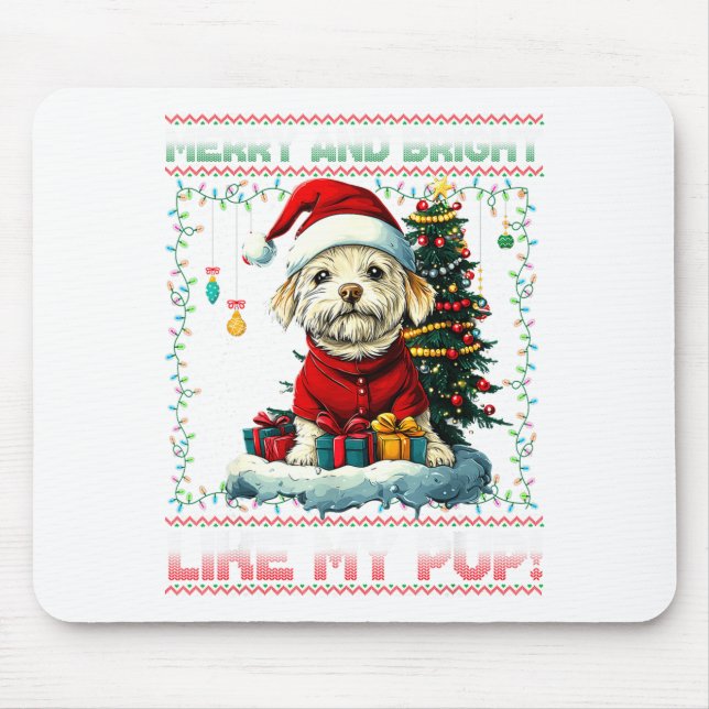 Maltese Christmas Tree Lights Decorations Dog Love Mouse Pad (Front)