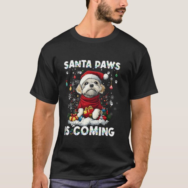 Maltese Christmas Tree Lights Decorations Dog Love T-Shirt (Front)