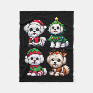 Maltese Christmas Tree Santa Elf Costume Dog 1  Fleece Blanket