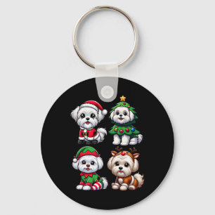 Maltese Christmas Tree Santa Elf Costume Dog 1  Key Ring
