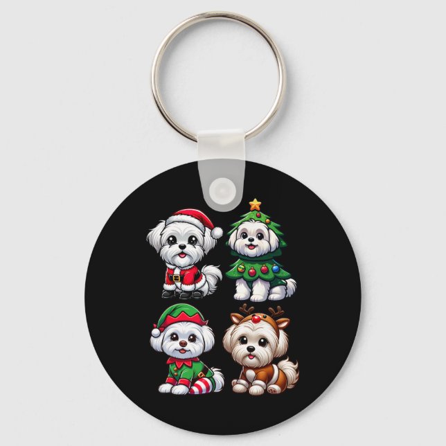 Maltese Christmas Tree Santa Elf Costume Dog 1  Key Ring (Front)