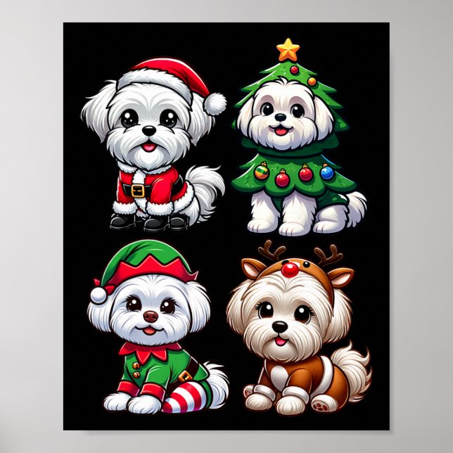 Maltese Christmas Tree Santa Elf Costume Dog 1  Poster (Front)