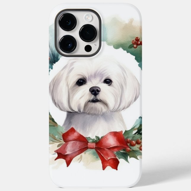 Maltese Christmas Wreath Festive Pup  Case-Mate iPhone Case (Back)