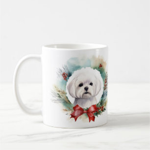 Maltese Christmas Wreath Festive Pup  Coffee Mug