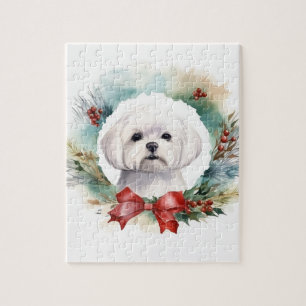 Maltese Christmas Wreath Festive Pup Jigsaw Puzzle