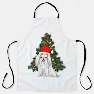 Maltese Christmas, Xmas Maltese Dog with Santa hat Apron