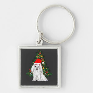 Maltese Christmas, Xmas Maltese Dog with Santa hat Key Ring