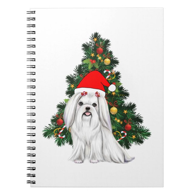 Maltese Christmas, Xmas Maltese Dog with Santa hat Notebook (Front)