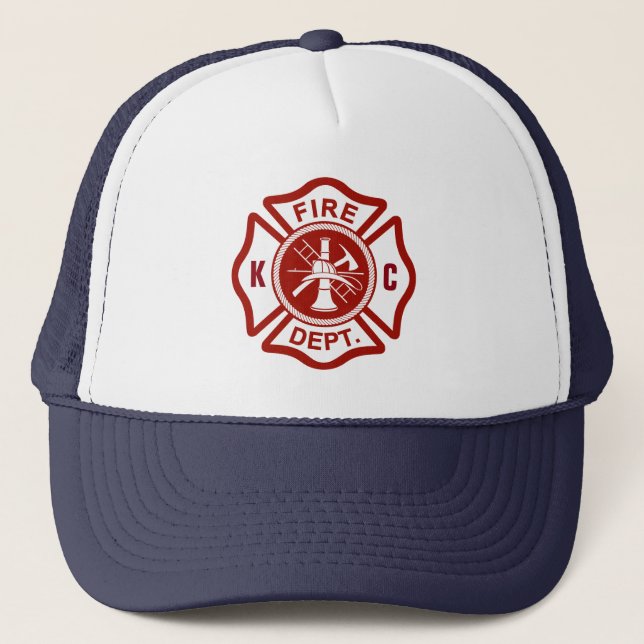 Maltese Cross Custom Initials Fire Rescue Worker Trucker Hat (Front)