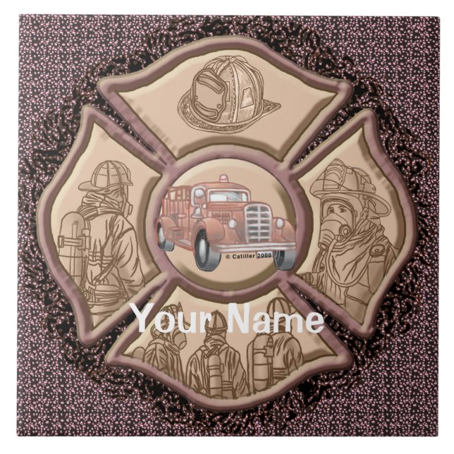 Maltese Cross Firefighter  custom Tile (Front)