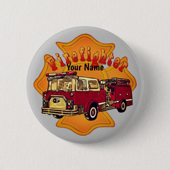 Maltese Cross Firefighter Firetruck  6 Cm Round Badge (Front)