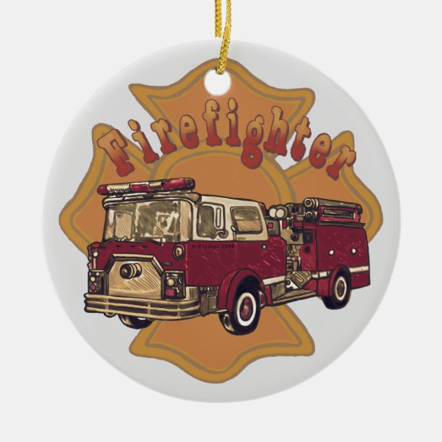 Maltese Cross firefighter Firetruck ornament (Front)