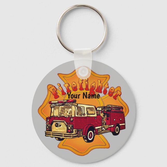 Maltese Cross Firetruck firefighter  Key Ring (Front)