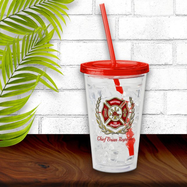 Maltese Cross Personalised Firefighter Acrylic Tumbler (Creator Uploaded)