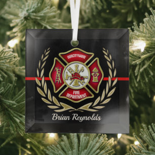 Maltese Cross Personalised Firefighter Ornament