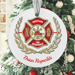 Maltese Cross Personalised Firefighter Ornament