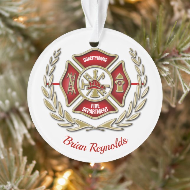 Maltese Cross Personalised Firefighter Ornament (Tree)