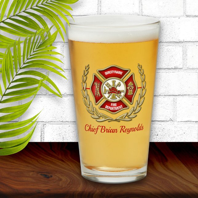 Maltese Cross Personalised Firefighter Pint Glass (Creator Uploaded)