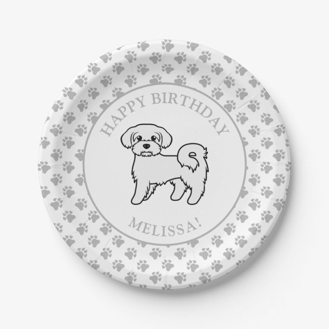 Maltese Cute Cartoon Dog Birthday Party Paper Plate (Front)