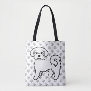 Maltese Cute Cartoon Dog Drawing & Paws Tote Bag