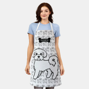 Maltese Cute Cartoon Dog Illustration & Name Apron