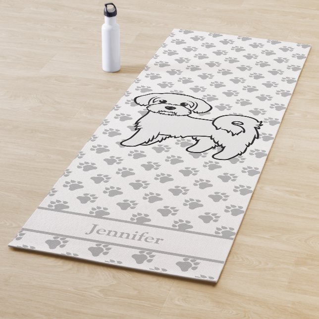 Maltese Cute Cartoon Dog With Custom Name Yoga Mat (In Situ)
