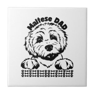 Maltese Dad Black and White Design  Maltese Dog Ceramic Tile