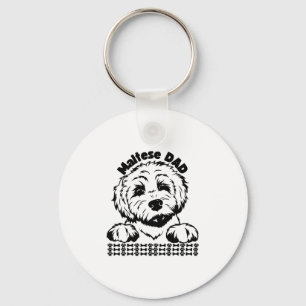 Maltese Dad Black and White Design Maltese Dog Key Ring