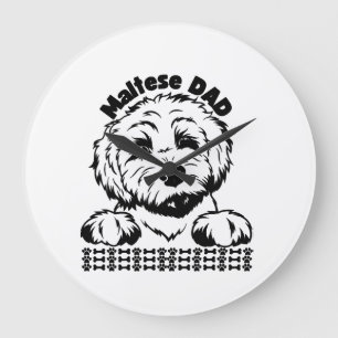 Maltese Dad Black and White Design Maltese Dog Large Clock