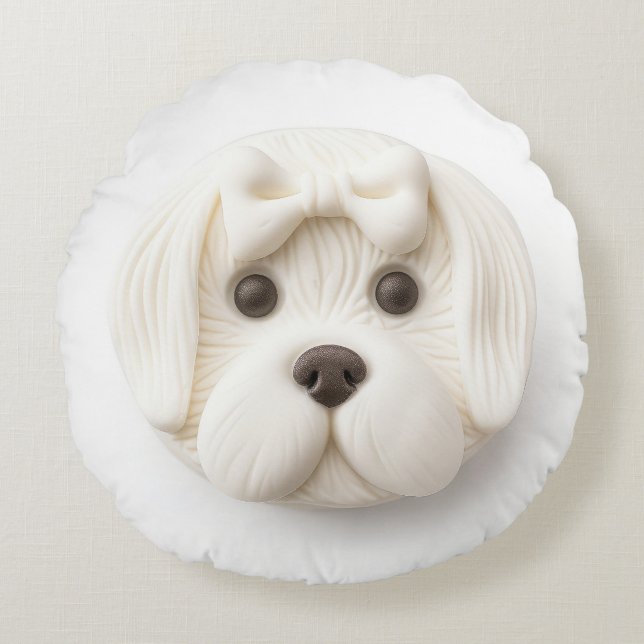 Maltese Dog 3D Inspired Round Cushion (Front)