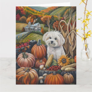 Maltese Dog Autumn Harvest Thanksgiving Card