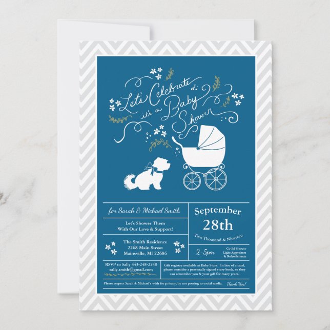 Maltese Dog Baby Shower Blue Boy Invitation (Front)