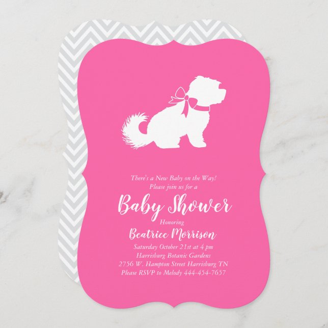 Maltese Dog Baby Shower Pink Girl Invitation (Front/Back)