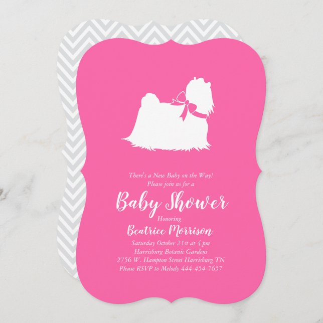 Maltese Dog Baby Shower Pink Girl Invitation (Front/Back)