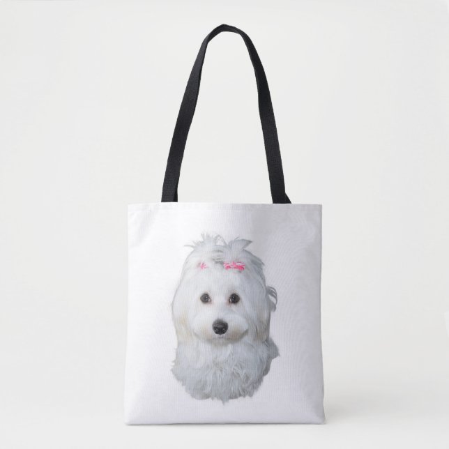 Maltese Dog Beauty Pink Bow Perfection Tote Bag (Front)