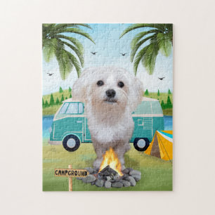 Maltese Dog Camping Jigsaw Puzzle