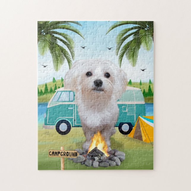 Maltese Dog Camping Jigsaw Puzzle (Vertical)