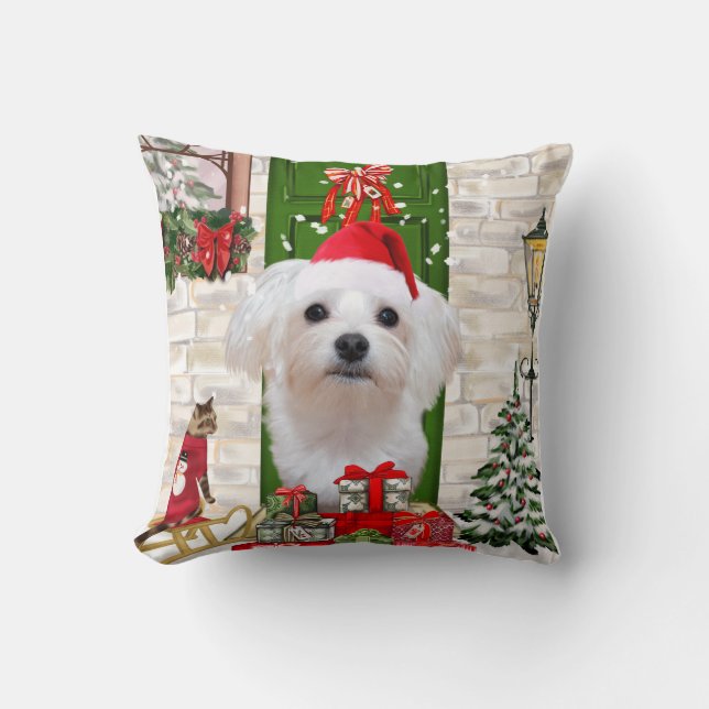 Maltese Dog Christmas Cushion (Front)