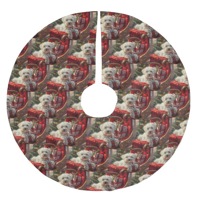 Maltese Dog Christmas Festive Brushed Polyester Tree Skirt (Front)