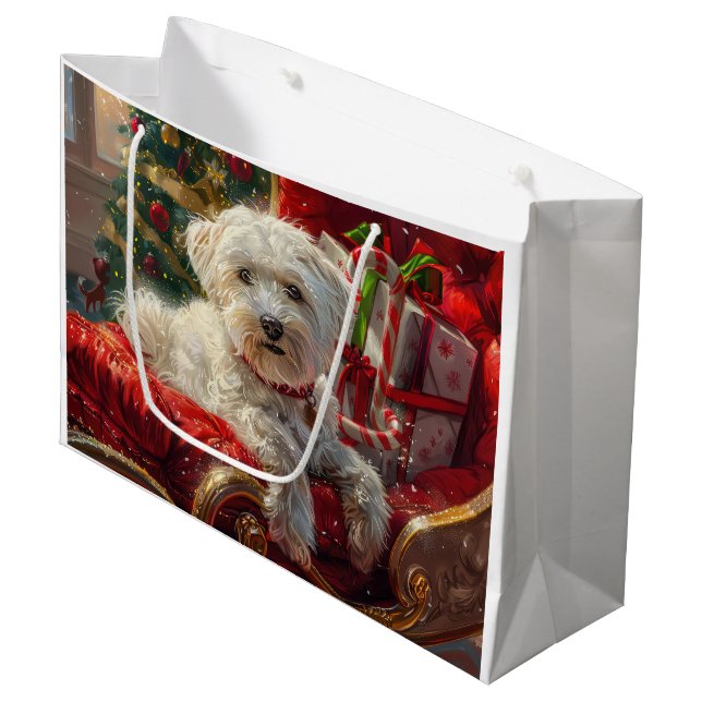 Maltese Dog Christmas Festive Large Gift Bag (Front Angled)