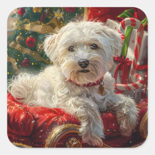 Maltese Dog Christmas Festive Square Sticker