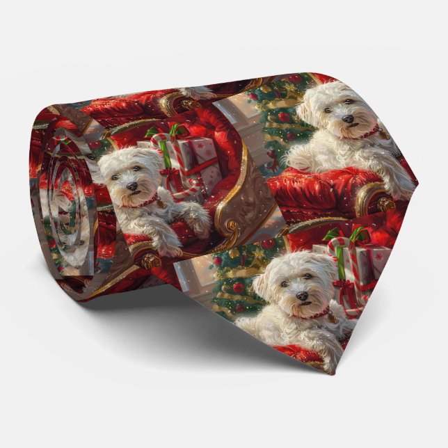 Maltese Dog Christmas Festive Tie (Rolled)