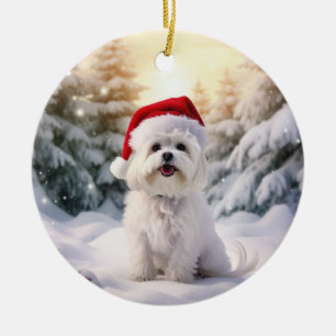 Maltese Dog Christmas Keepsake Ceramic Ornament