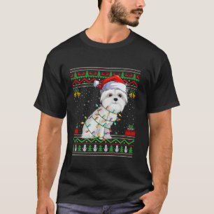 Maltese Dog Christmas Lights Santa Ugly Sweater Xm