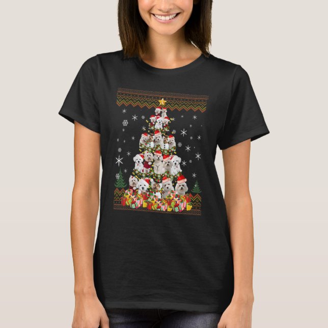 Maltese Dog Christmas Lights Ugly Christmas Sweate T-Shirt (Front)