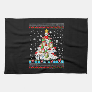 Maltese Dog Christmas Lights Ugly Christmas Sweate Tea Towel